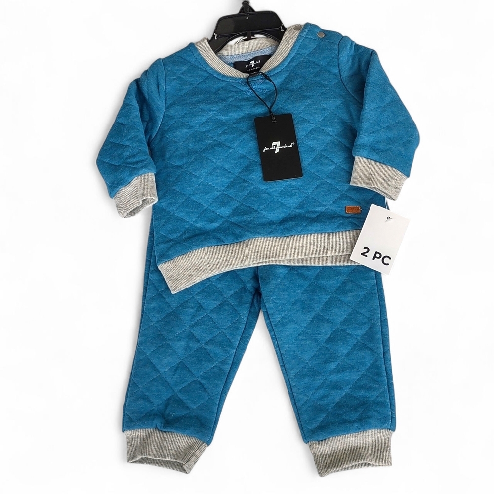 7 For All Mankind Baby Boy Deep Blue/Gray 2-piece Cozy Jogger Set 3-6 Months NWT